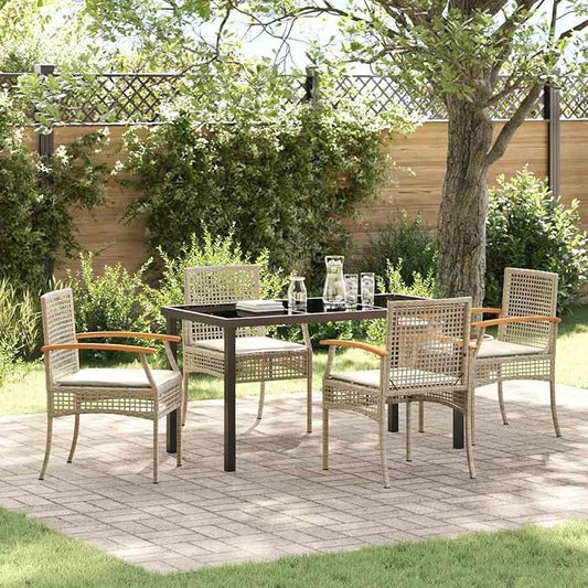 7-Piece Outdoor Dining Set, Garden Rattan Table with 6 Armchairs, Patio Furniture with Comfortable Cushions for Backyard, Deck, and Dining Area, Beige and Black