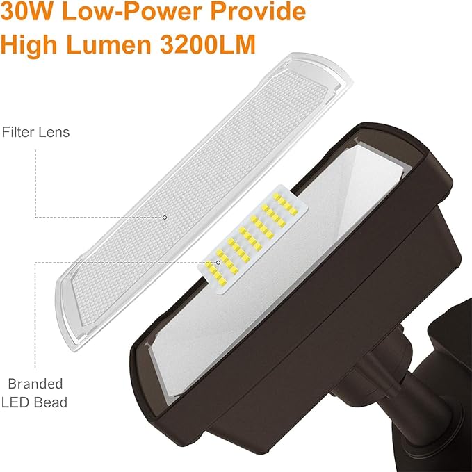 LEPOWER Hardwired LED Security Lights Motion Sensor Outdoor, 30W 3200LM | 5500K Daylight, 72 FT Range & 180° Detection, Easy to Install, IP65 Waterproof, 2 Head Flood Light for Garage, Yard, Porch