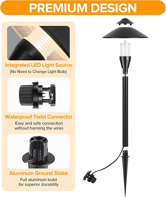 LUTEC 12V Low Voltage Pathway Lights, Die-cast Aluminum Pathway Lights with Connectors，IP65 Waterproof Outdoor Landscape Lighting, 3W 240LM Warm White 3000K for Path, Yard, Garden, 8 Pack
