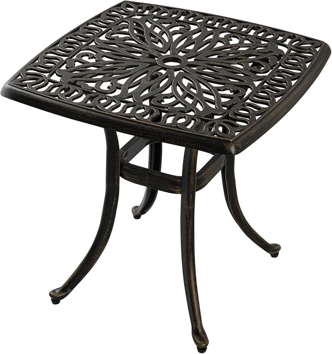 Outdoor 21" Cast Aluminum Square Side Table Set of 2 End Table for Patio, Backyard, Pool, Indoor Companion, Easy Maintenance and Weather Resistant, Bronze (Bronze)