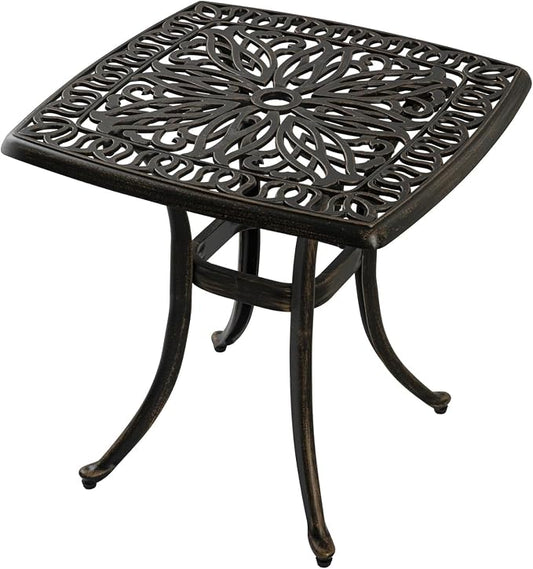 21”Cast Aluminum Outdoor Side Table, Cast Aluminum Patio End Tables, Weather Resistant End Table, Coffee Table for Patio, Porch, Deck, Garden, Bronze (1, Bronze)