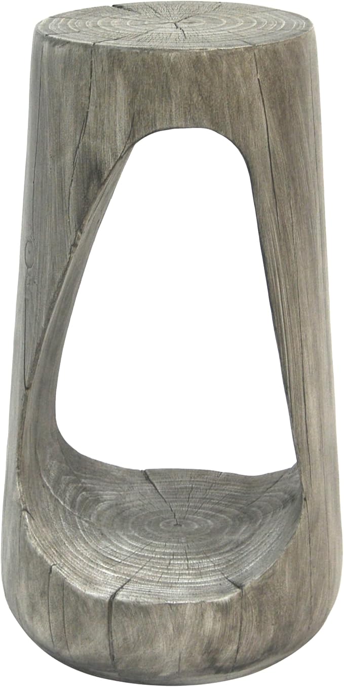 Christopher Knight Home Novi 26.57" H Lightweight Concrete Outdoor Side Table, Hollow Round-Shaped Patio End Table, MGO Outdoor Coffee Table, Garden Plant Stand Indoor, Wood-Like Texture, Gray