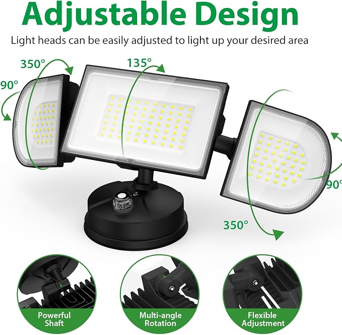 13000LM LED Flood Light Outdoor, Dusk to Dawn Security Light with Photocell, 130W Super Bright Hardwired Floodlight, 3 Adjustable Heads, IP65 Waterproof for Garage, Yard, Driveway, 6500K Daylight