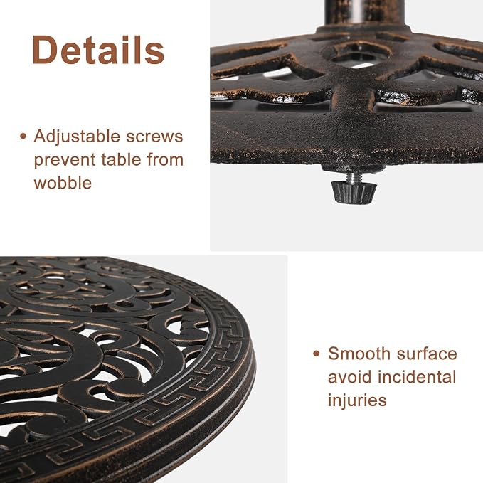 27.5" Cast Aluminum Outdoor Dining Side Table,Round Patio Dining Table,All-Weather Outdoor Dining Table,with Umbrella Hole,for Garden Pool Deck Lawn Backyard (Bronze)