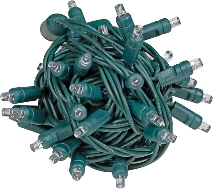 Novelty Lights 50ft 100 LED Sun Warm White Christmas Lights Outdoor/Indoor, 6" Spacing, Green Wire String Lights for Festive Xmas Lighting, IP55, UL Listed, Dimmable, Connectable