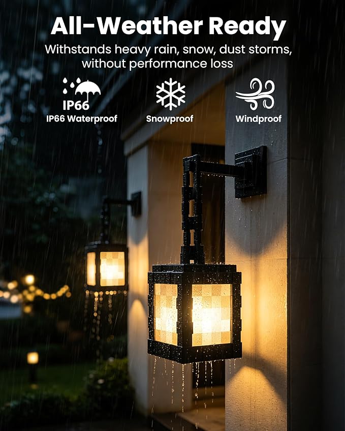 Pixel Solar Lanterns Outdoor, USB-C & Solar Hanging Light for Patio Decor | 17-Color RGB Table Lamp with Remote & Timer, IP66 Waterproof, Decor for Yard Garden Porch & Winter Camping, Gift for Gamers