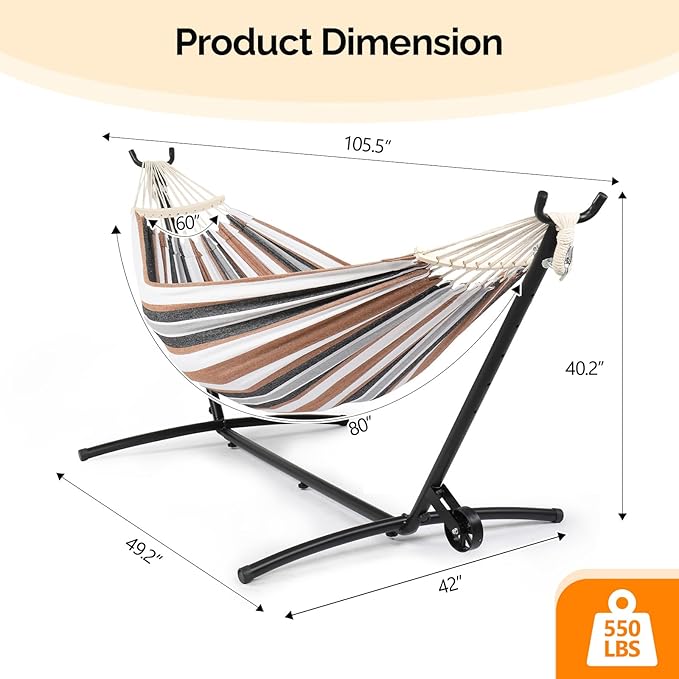 ONCLOUD Heavy Duty 550 LBS Hammock with Stand w/Wheel, Easy to Move, Included with Portable Carrying Bag, Upgraded Hammock with Stand for Outdoors & Indoors (Coffee w/Wheel)