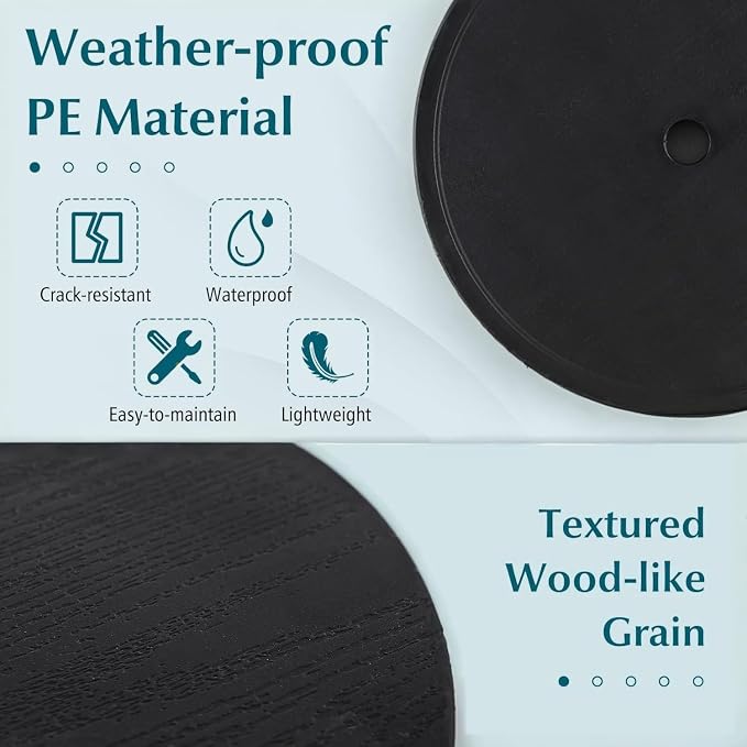 Outdoor Adjustable Umbrella Table Tray, 20'' Portable Round Umbrella Table Top for 1.5ft Patio Umbrella Pole, Black.
