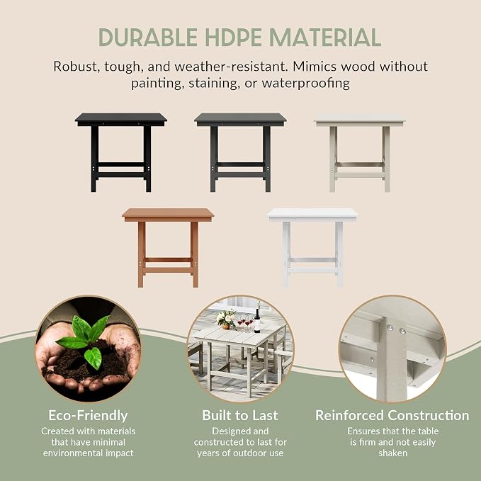 WestinTrends Ashore Outdoor HDPE 36" Square Patio Dining Table with Umbrella Hole, Sand