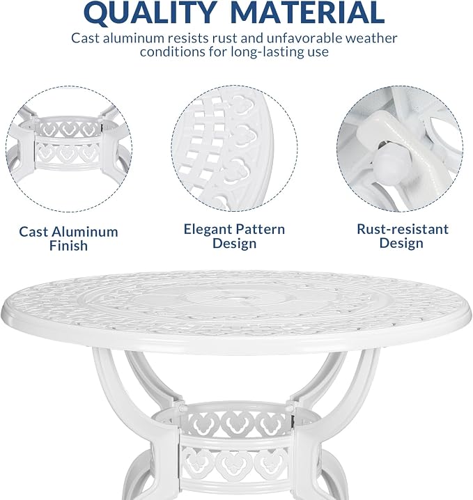 5-Piece Outdoor Patio Dining Set, All-Weather Cast Aluminum Furniture Conversation Set, Include 4 Chairs and a 38.5” Round Table with Umbrella Hole for Balcony, Lawn, Garden