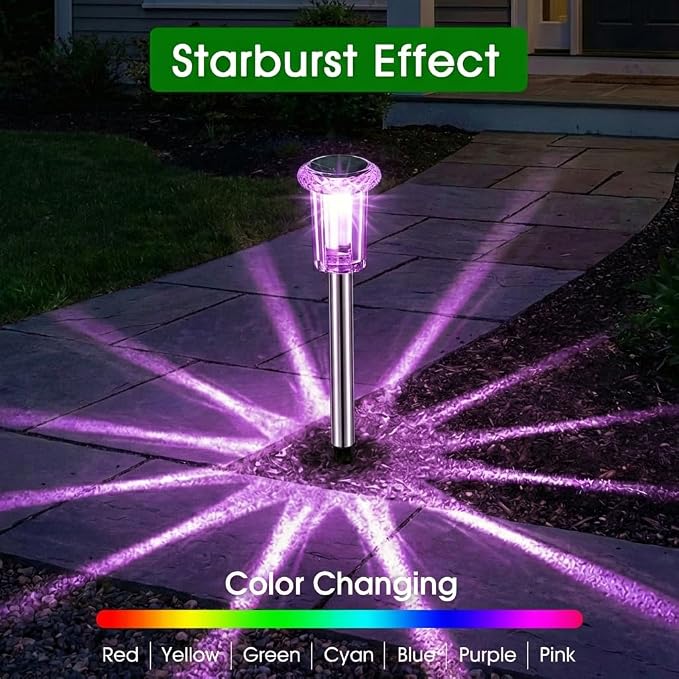 Eyrosa Solar Outdoor Lights, 10 Pack Solar Pathway Lights Outdoor Waterproof, Stainless Steel Stake Lighting for Garden Yard Path Walkway Driveway Patio Lawn Outside Decor,Color Changing