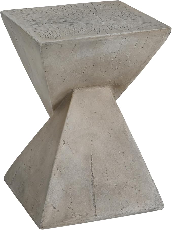 Merax Modern Concrete Side Table with Hourglass Design - Hand-Painted Wood Finish Accenttable for Indoor/Outdoor, Light Grey
