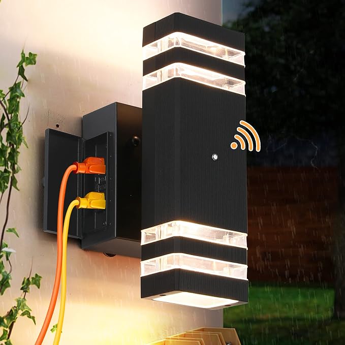 Porch Lights with GFCI Outlet, Dusk to Dawn Outdoor Lights with Outlet | IP65 Waterproof Anti-Rust Exterior Light Fixture Outside Wall Sconce for House Porch Garage Front Door