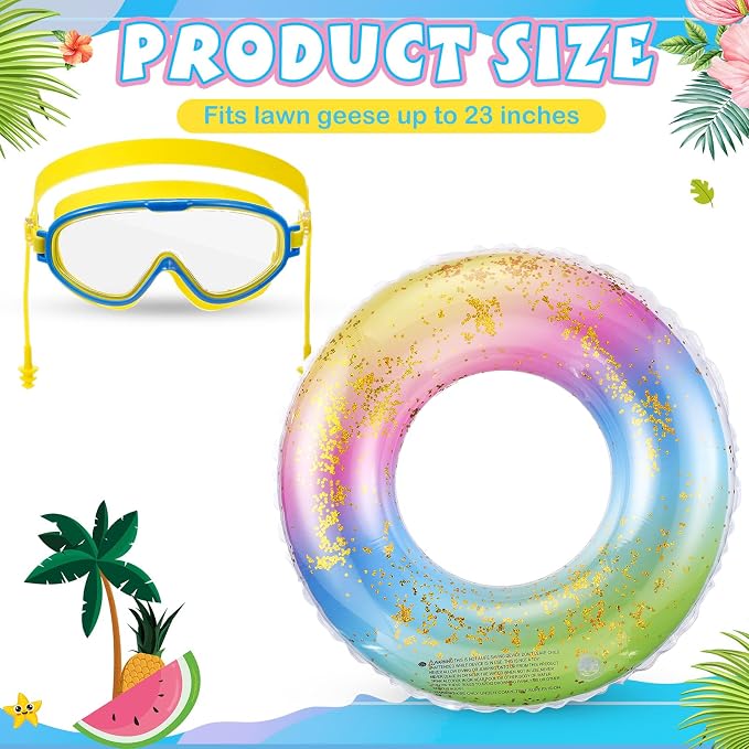 Aliceset 2 Pcs Summer Porch Goose Outfits Hawaiian Pool Goose Cloth Costume Swimsuit with Swim Ring Sunglasses, Fits 23'' Lawn Statue for Patio Yard Garden Outdoor Decor(Rainbow Style)