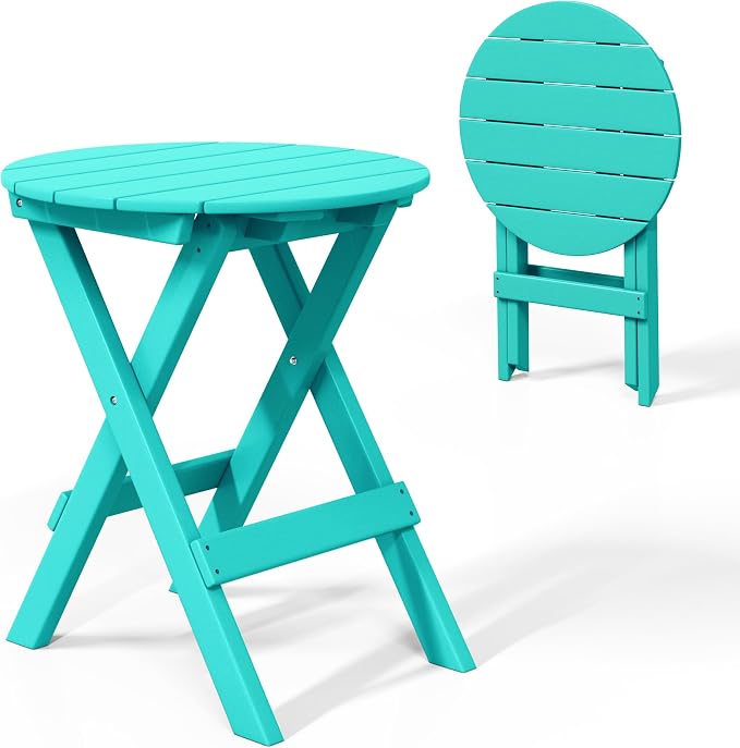 Costaelm Outdoor Bistro Table, Patio Round Portable Folding Bar Height Table Tall Balcony Pub Small High Top for Front Porch Deck, Backyard, Garden, Turquoise