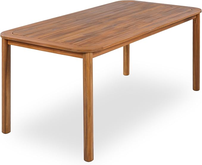 Merax Outdoor Dining Table for 6, 66" L Rectangular Acacia Wood Patio Table for Lawn Garden, Teak