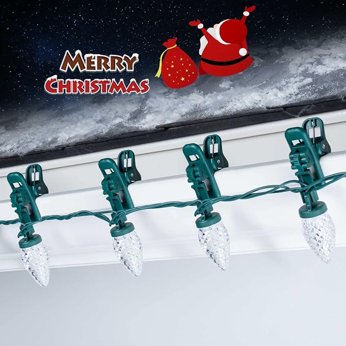 Brightown C9 LED Christmas Lights Outdoor, 68 Feet 100 LED C9 String Lights with 100 Spring Clips, Waterproof Connectable Christmas Tree Lights for Outside Roofline Patio Home Xmas Decor, Pure White