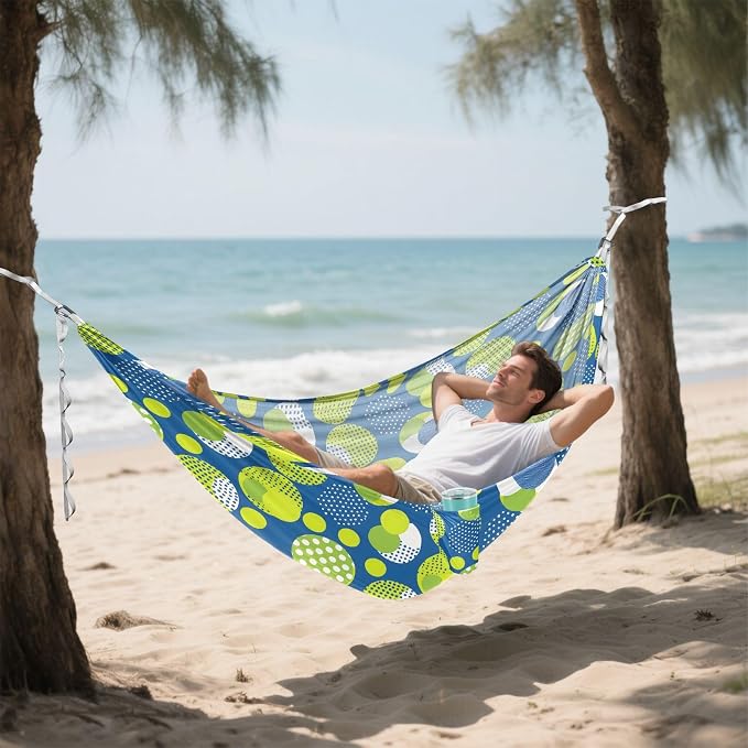Camping Hammock Outdoor Hammocks for Outside Yellow Blue Geometric Beach Trees Portable Lightweight with Pockets Tree Straps Indoor
