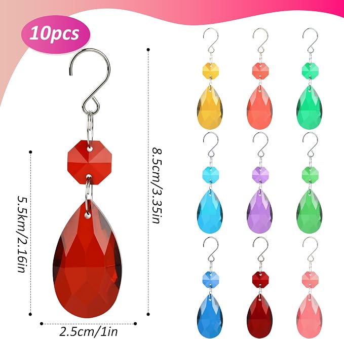 10pcs Crystal Sun Catcher Hanging Prisms Pendants for Windows & Lamps Decor | Crystal Sun Catcher, 38mm Hanging Crystal, Chandelier Parts, Prism Pendants with Hook, Crystal Christmas Ornaments Home Decor