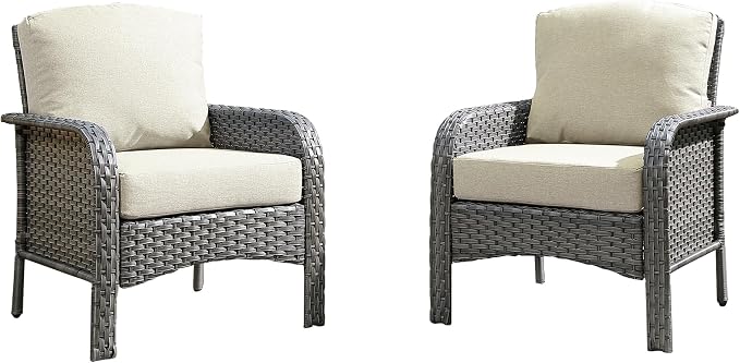 2 PCS Outdoor Patio Furniture Set with Thickened Cushions, All-Weather Rattan Wicker Outdoor Conversation Set for Porch,Backyard,Balcony,Beige