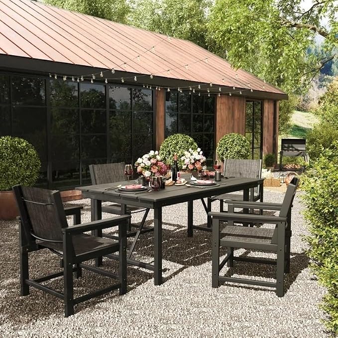 UDPATIO HDPE Dining Chair Set of 4, Heavy Duty Extra-Wide Outdoor Chairs with 360 lb Load Capacity, Easy to Assembly, All-Weather Seating for Patio, Pool, Garden, Backyard,Light-Black