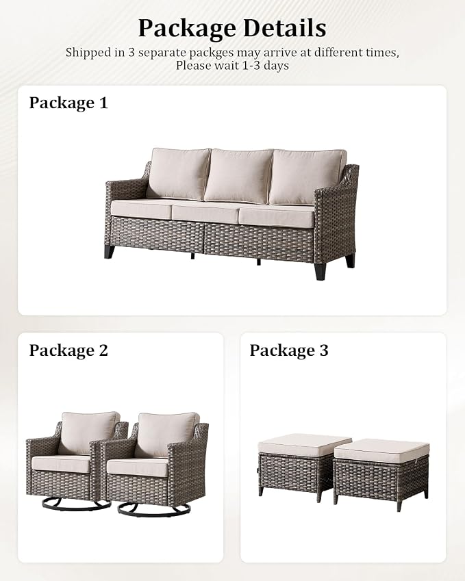 Outdoor Furniture Set of 5, Patio Chairs with Luxury 4" Cushion, Wicker Swivel Rocker Patio Chairs, and Side Table, High Back&Deep Seat for Garden Deck Porch Balcony Backyard - Beige