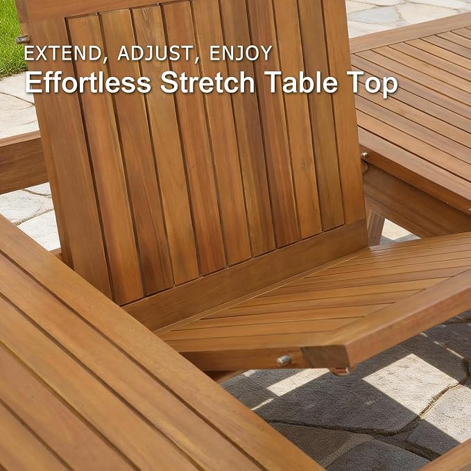 SUNSITT 59"-79" Acacia Wood Patio Dining Table, Large Expandable Outdoor Slatted Table for 6-8 People, Rectangular Outdoor Wooden Dining Table for Patio Lawn Backyard Garden