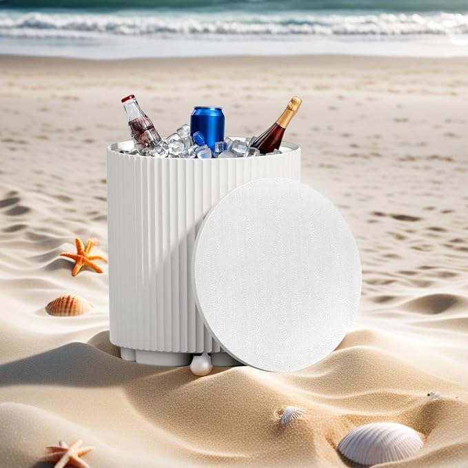 Outdoor Cooler Side Table 40L Capacity, 2-in-1 Large Ice Chest Cool Side Table with Storage & Removable Lid, Modern Patio Ice Table for Poolside, Deck, Beach, BBQ, White