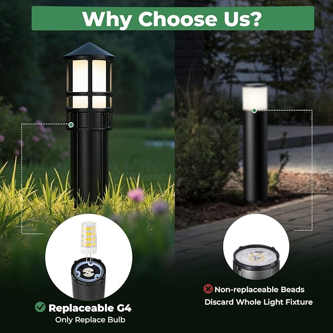Low Voltage Landscape Pathway Lights, Replaceable G4 Bulb 12V 4W 2700K Outdoor LED Landscape Lighting, Aluminum Waterproof Walkway Lighting, Bollard Path Lights Wired, Black 6 Pack