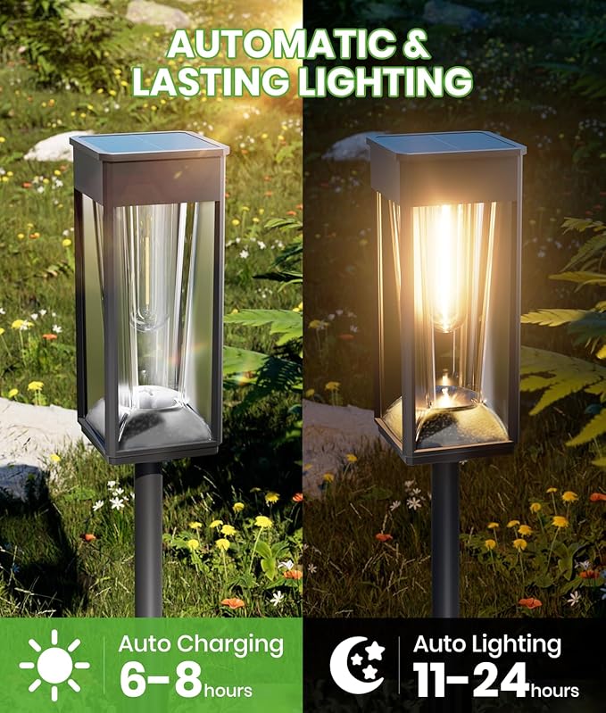 BITPOTT Solar Pathway Lights 2-in-1 Warm&Cool, 8 Pack Bright Solar Lights Outdoor Waterproof IP65, Auto On/Off, Long Lasting Outdoor Light for Yard Patio Garden Decor Landscape Lighting