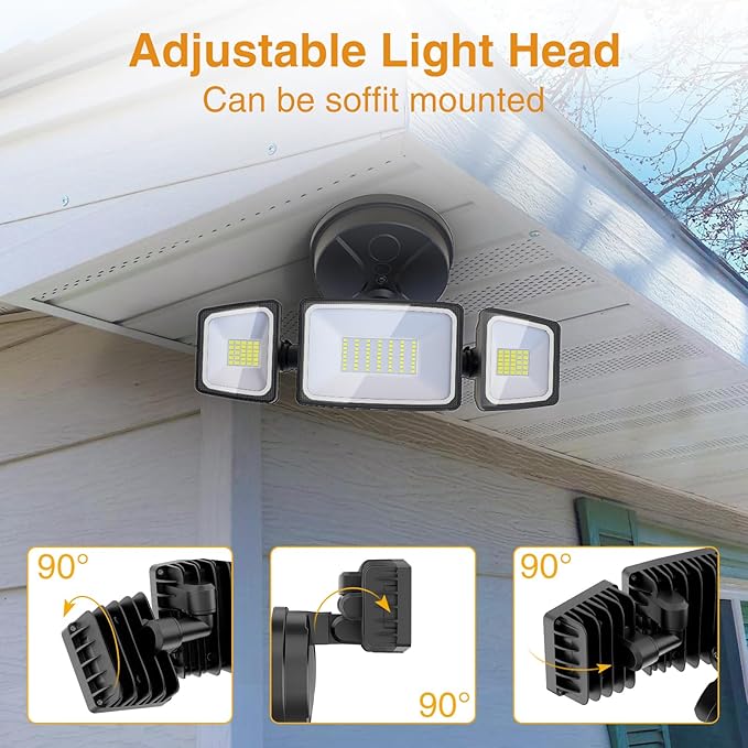 Onforu 2 Pack 75W Flood Lights Outdoor, 7000LM LED Flood Lighting Outdoor Switch Controlled, IP65 Waterproof Exterior Floodlight Fixture with 3 Adjustable Heads, 6500K Security Light for Garage Yard