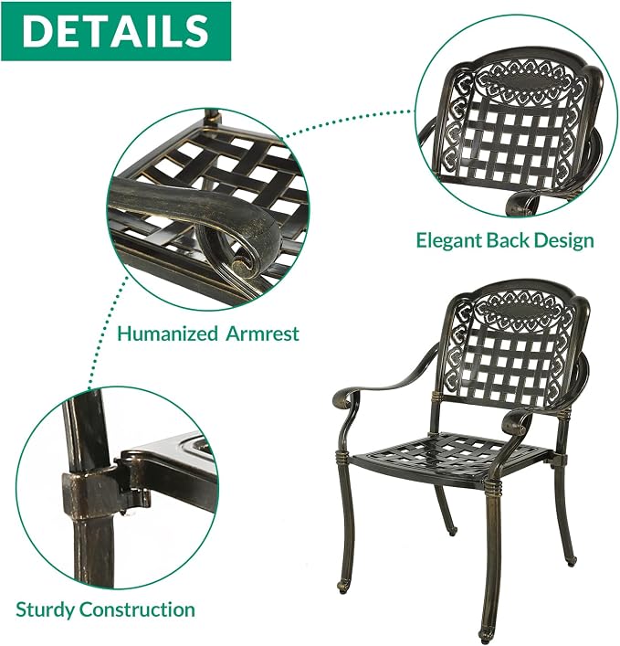 VIVIJASON 9-Piece Outdoor Furniture Dining Set, Rust-Free Cast Aluminum Patio Conversation Set, Include 8 Chairs & 61" Round Dining Table with 31" Lazy Susan, Umbrella Hole for Lawn Garden