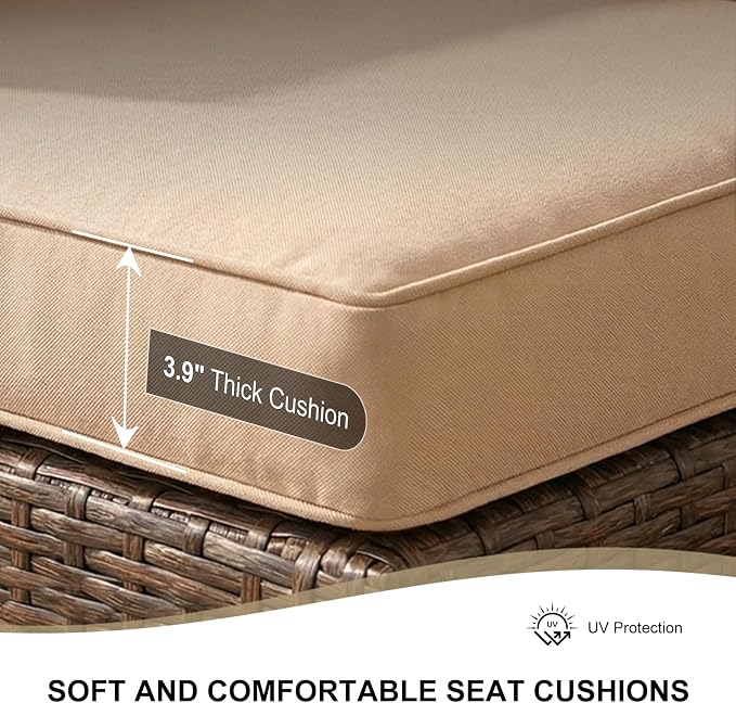 5 Pieces Patio Furniture Set with Fire Pit Table, Outdoor PE Rattan Sectional Sofa with Soft Cushions for Backyard, Porch, and Poolside (Beige, 5 PCS w/Firepit)