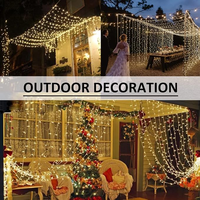 Solhice LED Curtain Lights Outdoor 30ft x10ft, 720 LED Plug in Hanging String Lights Indoor, Twinkle Light Backdrop for Outside Wedding Bedroom Décor, Warm White (Not Connectable)