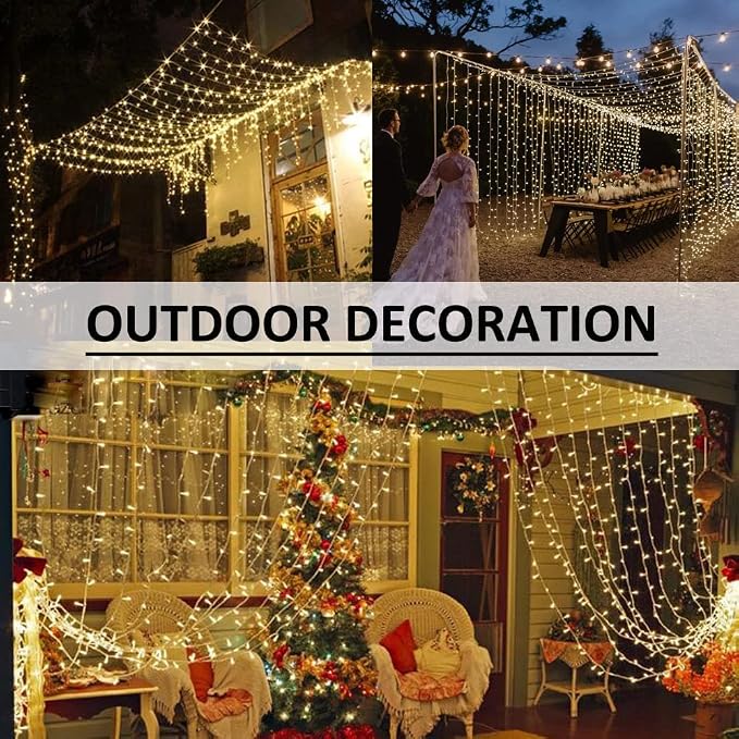 Solhice LED Curtain Lights Outdoor 40ft x10ft, 800 LED Plug in Hanging String Lights Indoor, Twinkle Lights Backdrop for Outside Backyard Patio Wedding Décor, Warm White (Not Connectable)