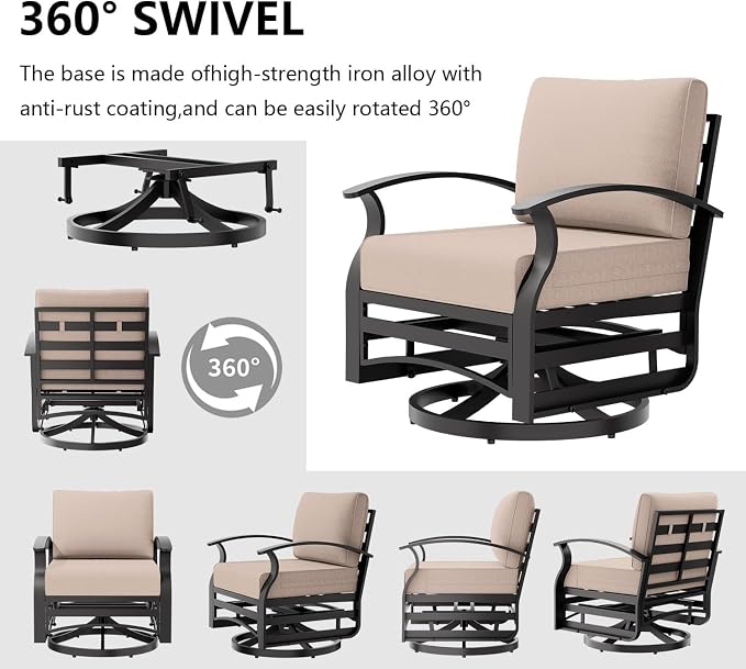 Aluminum Patio Furniture Set with Fire Pit Table, 8 Seats Outdoor Patio Conversation Sets with Swivel Chair Modern Metal Sectional Sofa with Upgrade Cushions for Patio, Backyard - Sand