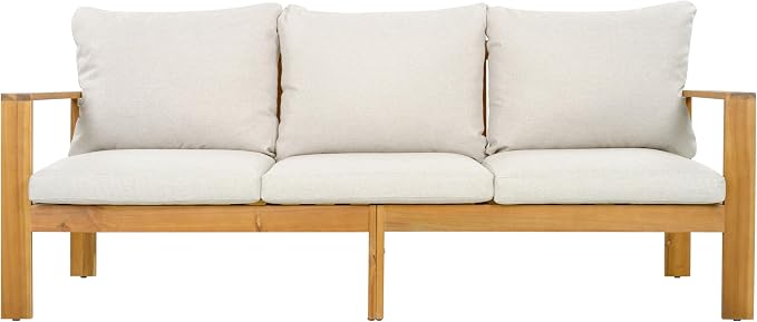 Outdoor 5pcs Acacia Wood Sectional Sofa Set, All-Weather Conversation Set with Coffee Table and Removable Cushion, Patio Seating for Garden Backyard Poolside Balcony