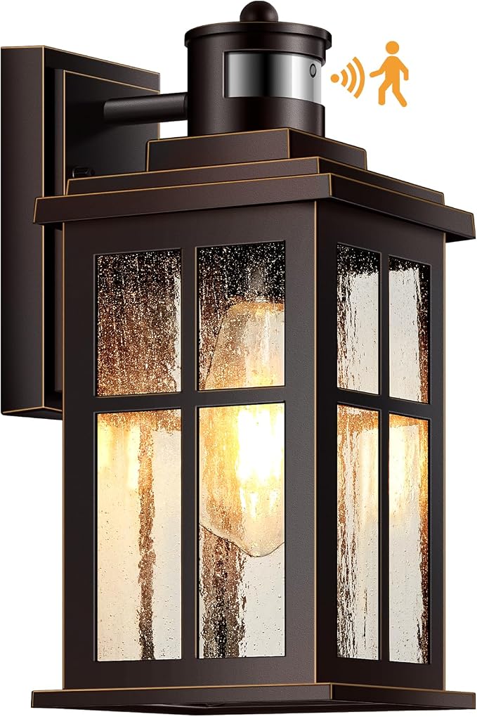 VIANIS Motion Sensor Exterior Lighting Fixtures for House, Oil Rubbed Bronze with Gold Trim Dusk to Dawn Outdoor Porch Light, Waterproof Outdoor Garage Lights Wall Mount, Outside Wall Sconce for Coach