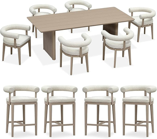 PURPLE LEAF 7 Pieces Patio Dining Set with Counter Stools, Seamless Table | Wraparound Backrests, Textured Olefin Fabric, Cushioned Armrest, Aluminum, Hand-Braided Rope Table Base, Earth-Tone Palette