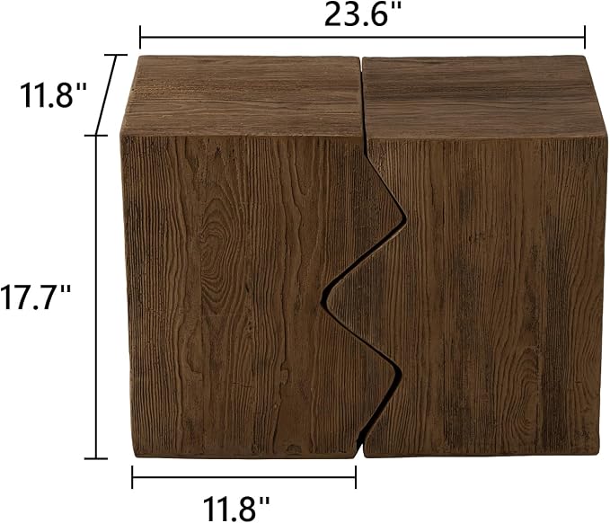 COSIEST Concrete Side Table, Set of 2 Rectangular Outdoor Side Tables, Decorative Garden Stools for Indoor Outdoor, Accent Table Patio Side Table Nesting End Table w Light Oak Colored Faux Wood