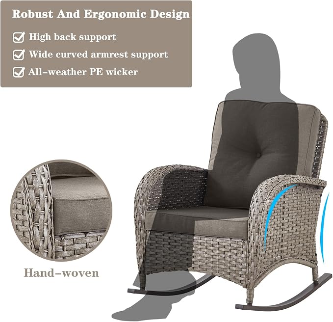 Belord 6 Pieces Wicker Patio Furniture Set with Patio Rocking Chairs, High Back Patio Conversation Set Outdoor Loveseat Glider with Ottoman and Rattan Side Table for Sunroom Deck Backyard