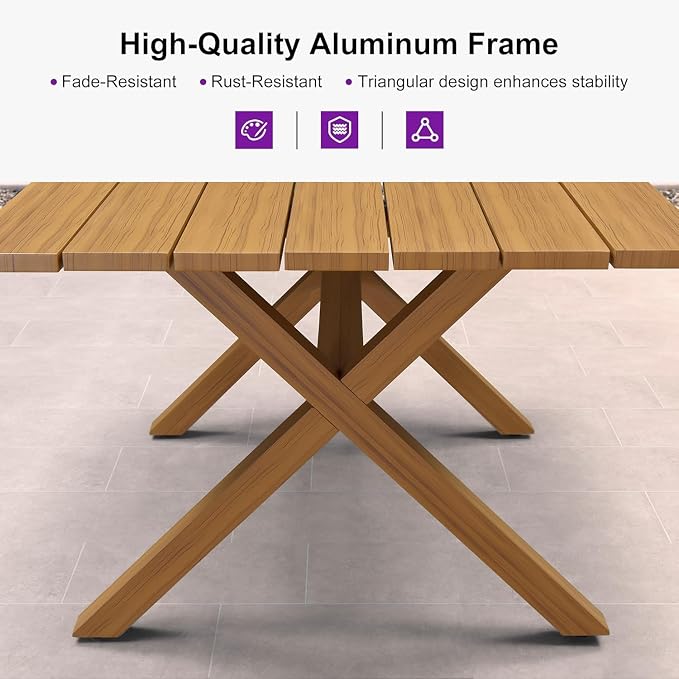 PURPLE LEAF 7 Pieces Longer Outdoor Dining Set with Patio Aluminium Dining Table and Wicker Chairs Modern Furniture Cushions Sets for Backyard Indoor Decor Kitchen Teak