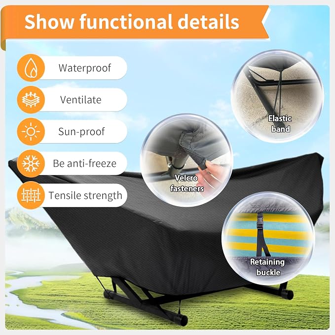 Hammock Cover Waterproof,10-15FT Outdoor Hammock Covers with Elastic Ropes,Adjustable Buckle and Zip,420D Oxford HammockBeds Cover for Garden,Patio,Beach Hammocks Stand (Black, 15FT)