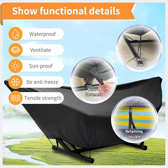 Hammock Cover Waterproof,Outdoor Hammock Covers with Elastic Ropes,Adjustable Buckle and Zip,420D Oxford HammockBeds Cover for Garden,Patio,Beach Hammocks Stand (Black, 16-17FT)