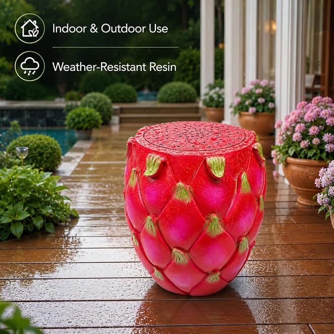 13.4" Dragonfruit Outdoor Garden Stool, Funky Fruit Side Table Indoor, Vibrant Table Home Decor Plant Stand Garden Indoor Outdoor Decorations