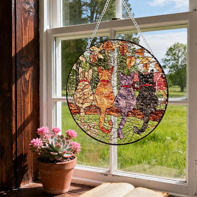 Acrylic Suncatcher Window Hanging, Cats Sun Catcher Rainbow Indoor Window Decoration for Living Room Bedroom, Unique Gift for Mom Wife & Friends, 7.87 inches