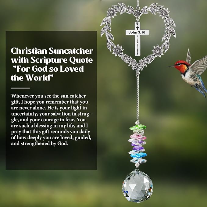 Christian Gifts for Women, Religious Suncatcher for Birthday Friendship | Catholic Baptism Gift, John 3:16 Crystal Ornament with Cross, Bible Verse Indoor Window Decor Spiritual Suncatcher