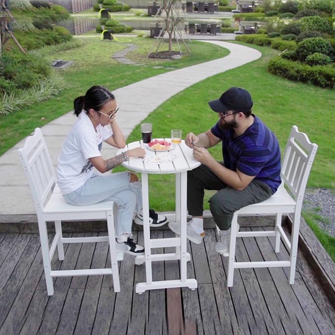 nalone 3 Pcs Outdoor Bar Table and Chairs Set, HDPE High Adirondack Chairs and Table 3 Pieces, Outdoor Bar Stools Set for Garden, Yard, Balcony