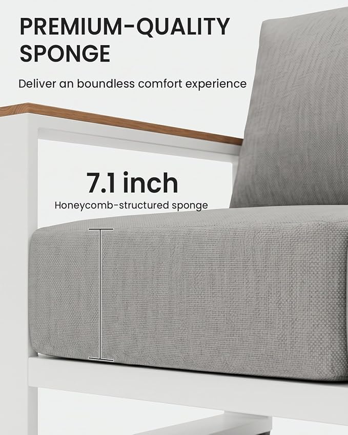 Oversized Aluminum Patio Furniture, 1 Piece Luxury Outdoor Furniture with 7.1" Extra Thick Cushion, Modern Outdoor Sectional Loveseat for Porch, Garden and Deck, Gray