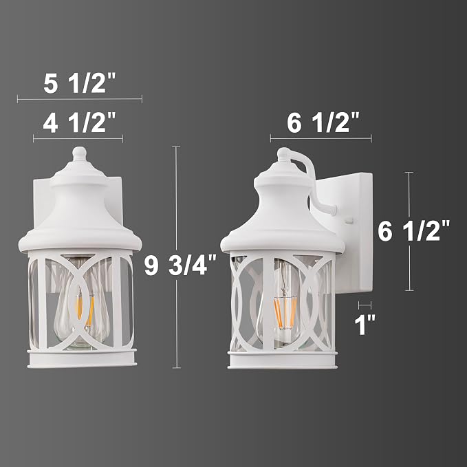 2-Pack Outdoor Wall Lights, Porch Lights, Waterproof Outdoor Wall Sconce, Exterior Light Fixture White with Clear Glass Shade for Garage Patio Front Door Balcony